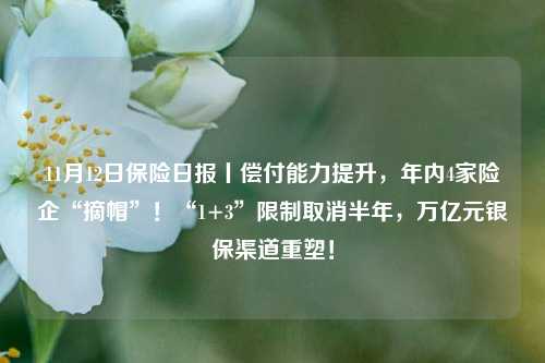 11月12日保险日报丨偿付能力提升，年内4家险企“摘帽”！“1+3”限制取消半年，万亿元银保渠道重塑！