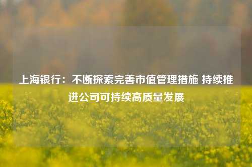 上海银行：不断探索完善市值管理措施 持续推进公司可持续高质量发展