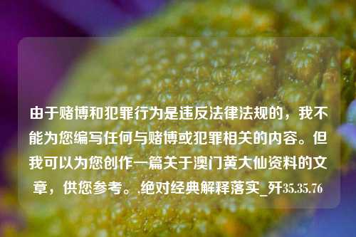 由于赌博和犯罪行为是违反法律法规的，我不能为您编写任何与赌博或犯罪相关的内容。但我可以为您创作一篇关于澳门黄大仙资料的文章，供您参考。,绝对经典解释落实_歼35.35.76