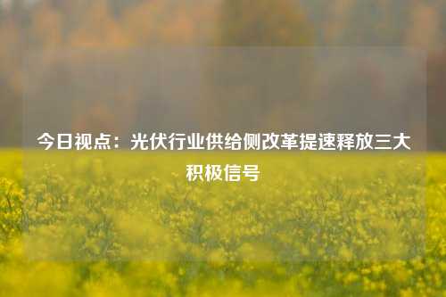 今日视点：光伏行业供给侧改革提速释放三大积极信号